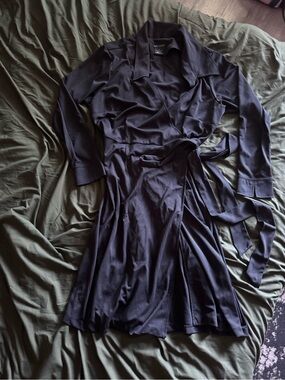 Pamela Dennis Black Wrap Dress with Self-Tie Waist